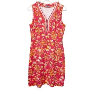 J. McLaughlin Brent Kona Palm Tree Print Dress Medium Bright Pink Yellow Shift